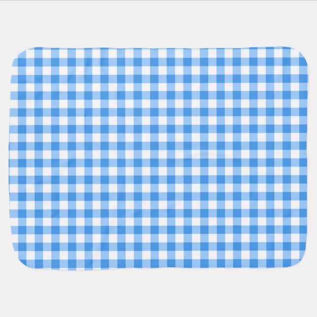 Blue And White Gingham Check Pattern Receiving Blanket (Horizontal)