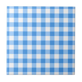 Blue And White Gingham Check Pattern Tile by InTrendPatterns at Zazzle
