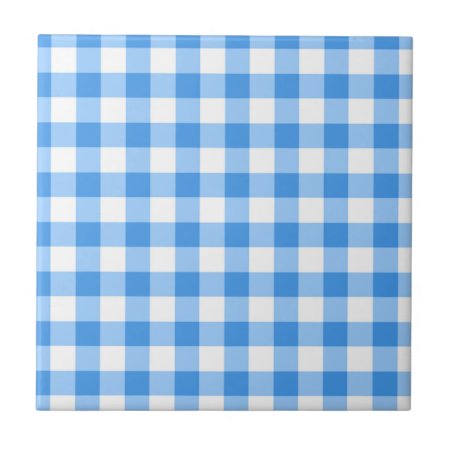 Blue And White Gingham Check Pattern Tile