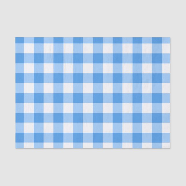 Blue And White Gingham Check Pattern Tissue Paper (Front)