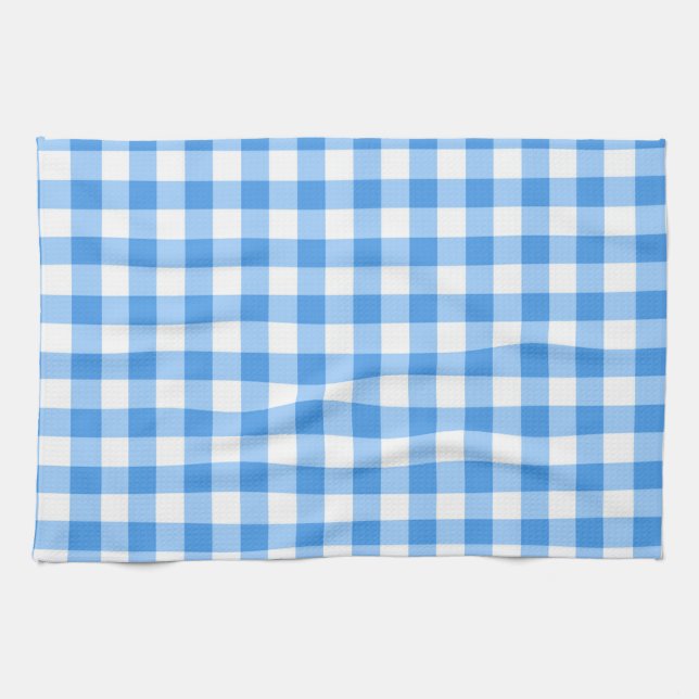 Blue And White Gingham Check Pattern Towel (Horizontal)