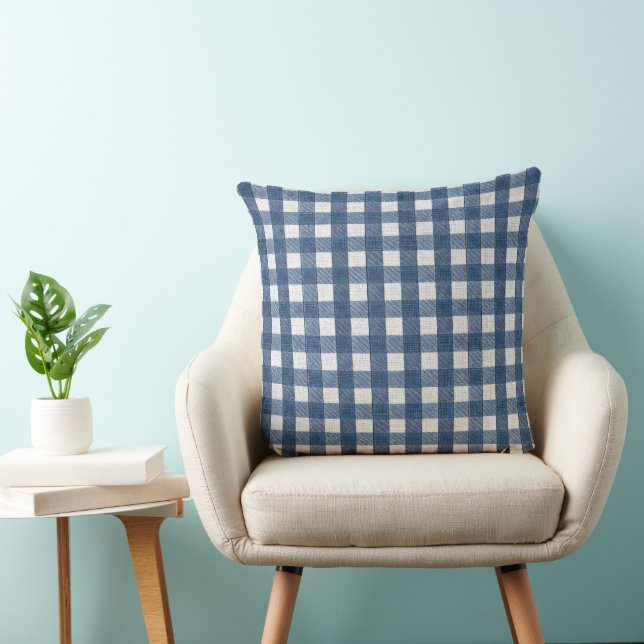Blue and White Gingham Check  Throw Pillow (Chair)