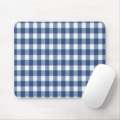 Blue and White Gingham Checked Mouse Pad