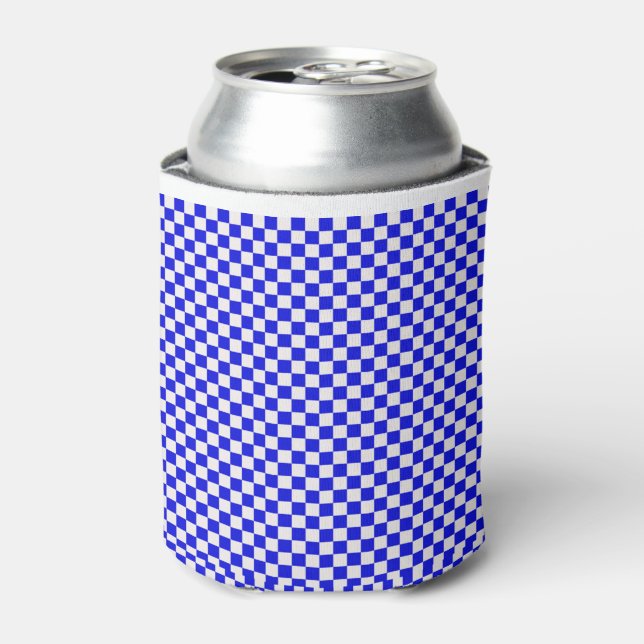 Blue And White Gingham Checkered Can Cooler (Can Front)