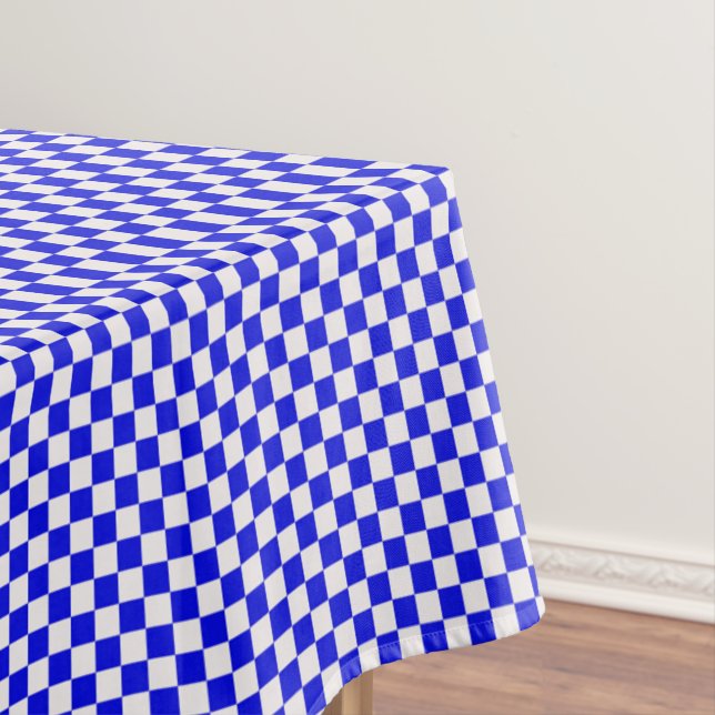 Blue And White Gingham Checkered Tablecloth (In Situ)