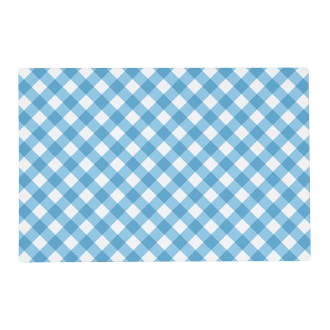 Blue and White Gingham Checks Laminated Paper Placemat (Front)