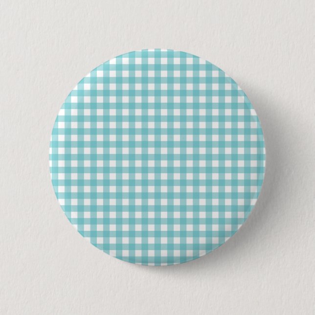 Blue and White Gingham Design Button (Front)