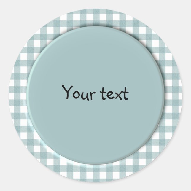 Blue and white gingham design classic round sticker (Front)
