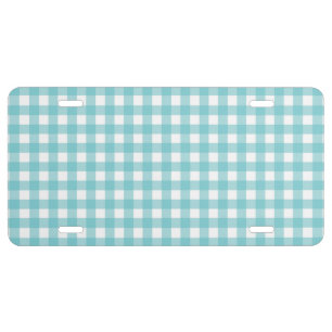 Blue and White Gingham Design License Plate