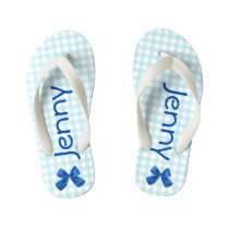 Blue and White Gingham Girls Flip Flops Blue and White Gingham Girls Flip Flops