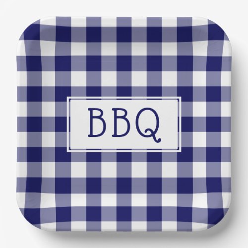 Blue and White Gingham Pattern BBQ Party Paper Plates