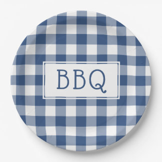 Blue and White Gingham Pattern BBQ Party Paper Plates