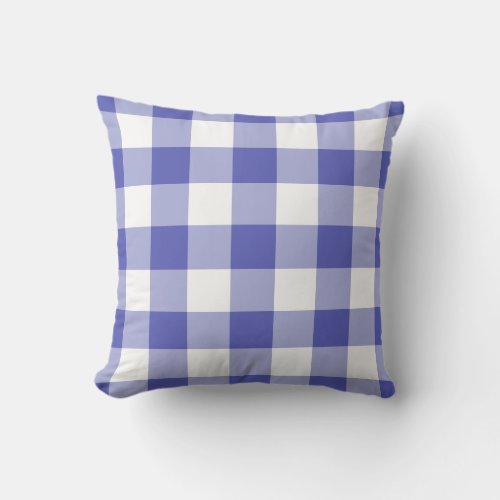 Blue and White Gingham Pattern Checkered Outdoor Pillow