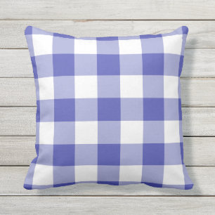 Blue and White Gingham Pattern Checkered Outdoor Pillow