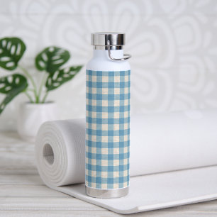 Blue and White Gingham Pattern Water Bottle