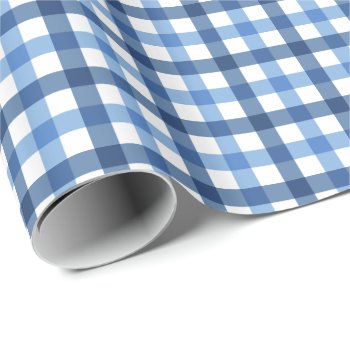Blue And White Gingham Pattern Wrapping Paper by shotwellphoto at Zazzle