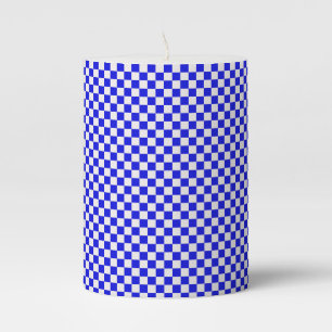 Blue and White Gingham Pillar Candle