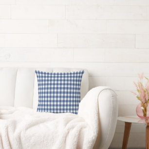 Blue and White Gingham Plaid Checkered Pattern  Throw Pillow