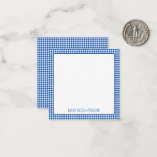 Blue and White Gingham Plaid Monogram Note Card