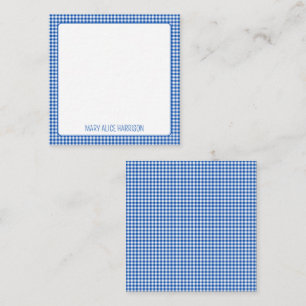 Blue and White Gingham Plaid Monogram Note Card