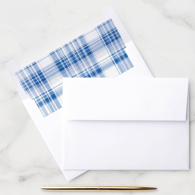 Blue and White Gingham Plaid Striped Pattern Envelope Liner (Desk)