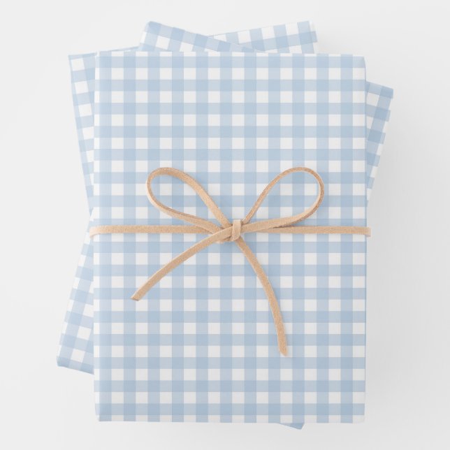 Blue and White Gingham Wrapping Paper Sheets