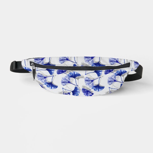 Blue and white gingko leaf  fanny pack (Front)