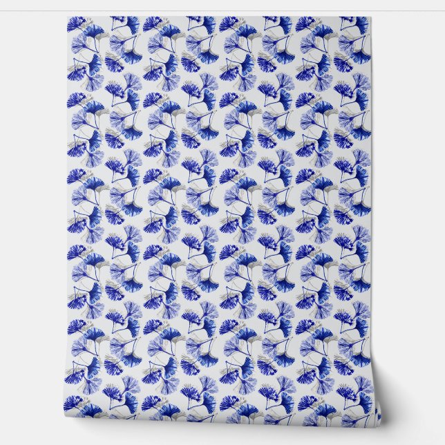 Blue and white gingko leaf  wallpaper  (Unrolling)