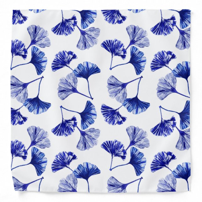 Blue and white gingko leaves bandana (Front)