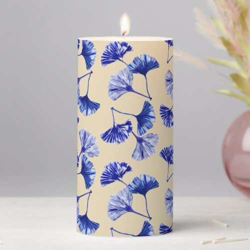 Blue and white Gingko leaves candle