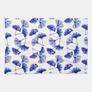 Blue and white gingko leaves kitchen towel