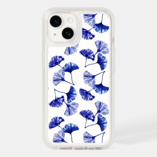 Blue and white gingko leaves OtterBox iPhone 14 case