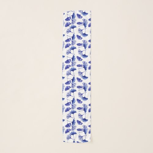 Blue and white gingko leaves scarf