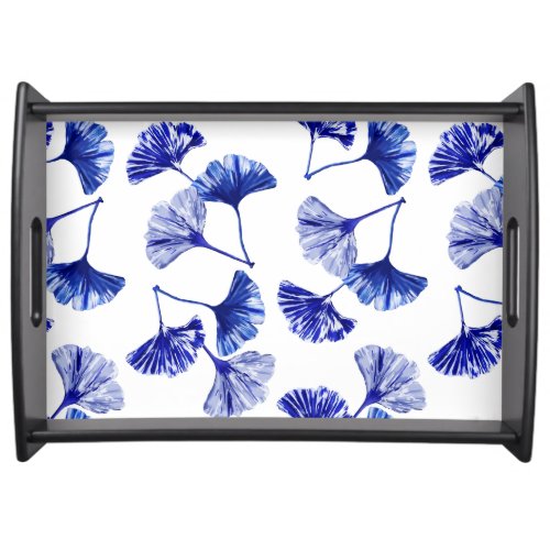 Blue and white gingko leaves serving tray