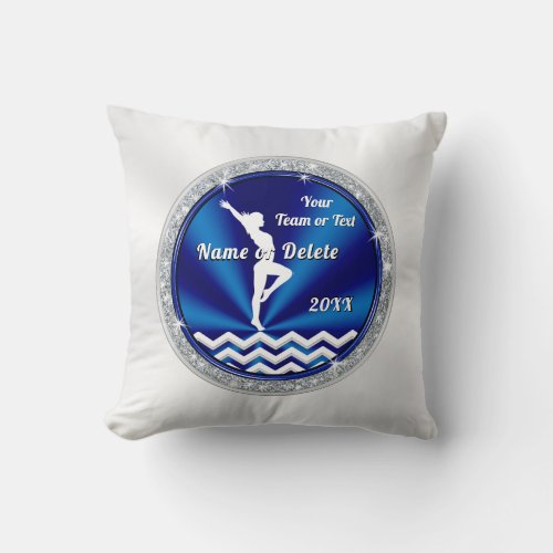 Blue and White Girls Personalized Gymnastics Gifts Throw Pillow