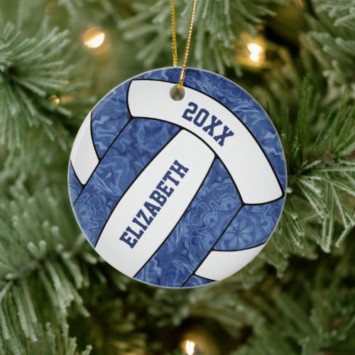 blue and white girls volleyball ceramic ornament