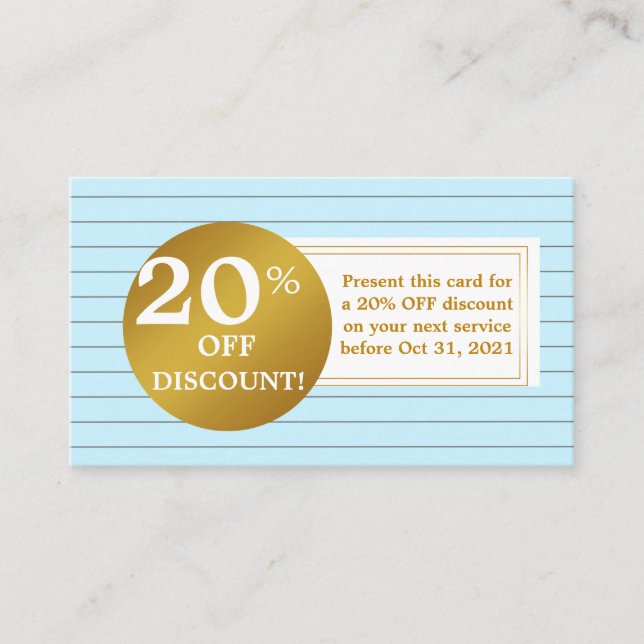 Blue and White Gold Label Discount Coupon Card (Front)