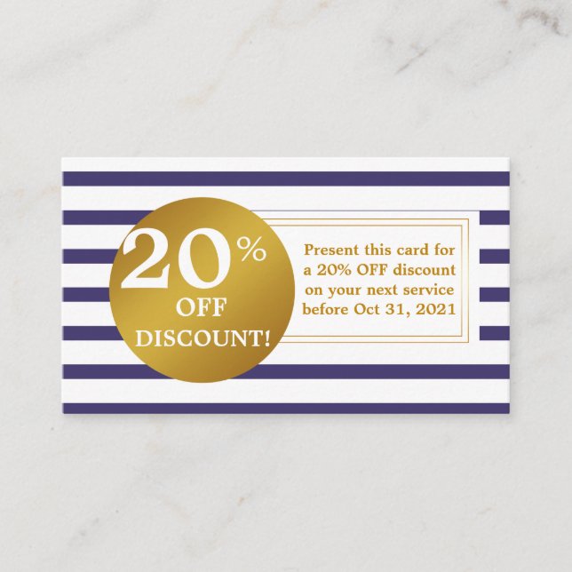 Blue and White Gold Label Discount Coupon Card (Front)