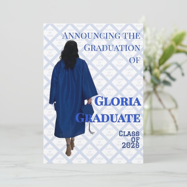 Blue and White Graduation Announcement Invite (Standing Front)
