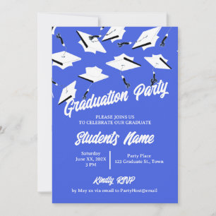 Blue and White Graduation Caps Photo Grad Party Invitation