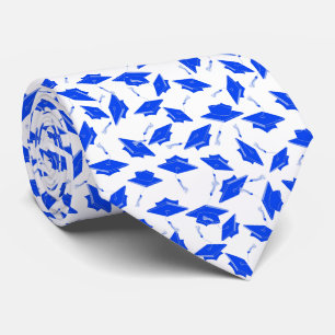Blue and White Graduation Caps Tossed in the Air Neck Tie