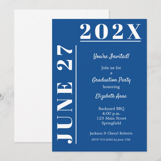 Blue and White Graduation Party Invitation (Front/Back)