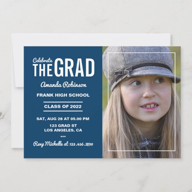 Blue and White Graduation Party Invitation (Front)
