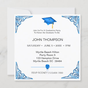 Blue and White Graduation Party Invitation