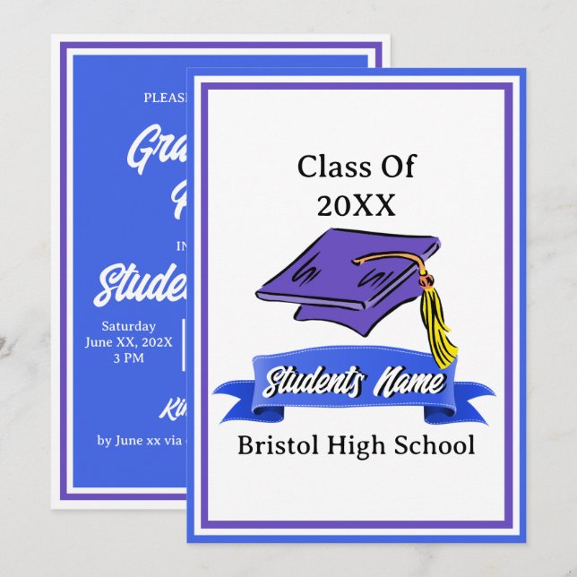 Blue and White Graduation Party Invitation (Front/Back)