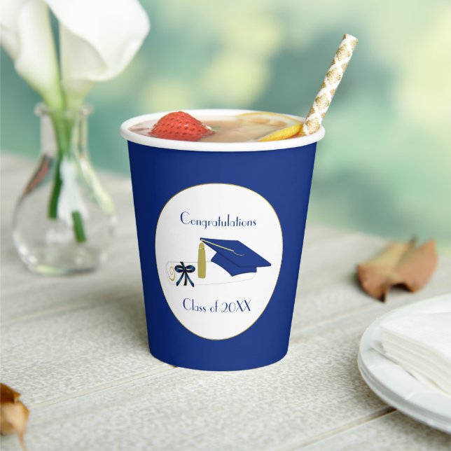 Blue and White Graduation Party Paper Cups (Insitu)