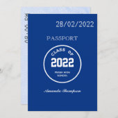 Blue and White Graduation Passport Photo Invitation (Front/Back)