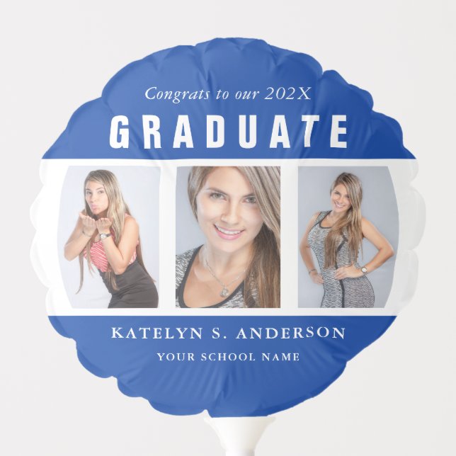 Blue and White Graduation Photo Collage Custom Balloon (Front)