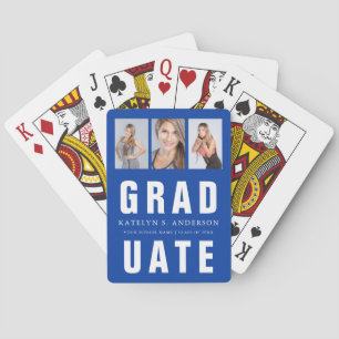 Blue and White Graduation Photo Collage Custom Poker Cards