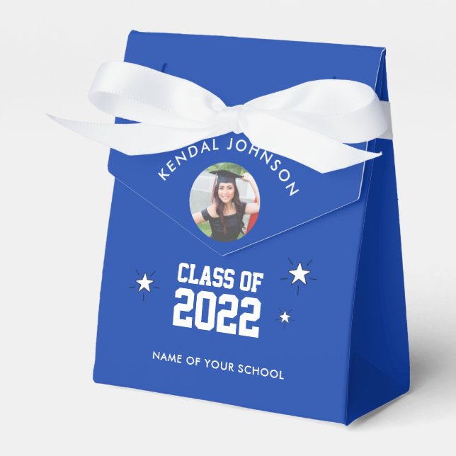 Blue and White Graduation Photo Favor Boxes (Front Side)